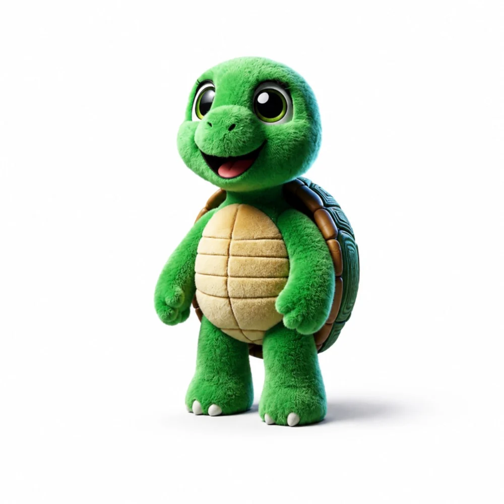 Grüne ELIZA Schildkröte Lizzy auf weissem Hintergrund