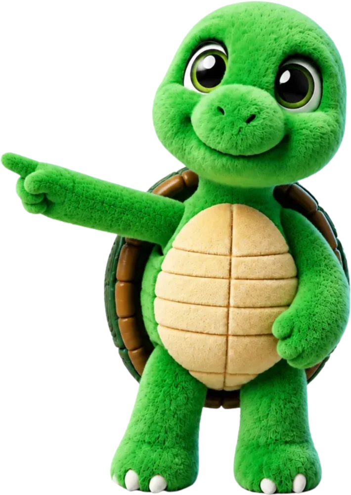 Lizzy, die grüne Prozessschildkröte der ELIZA AG, zeigt auf die Überschrift