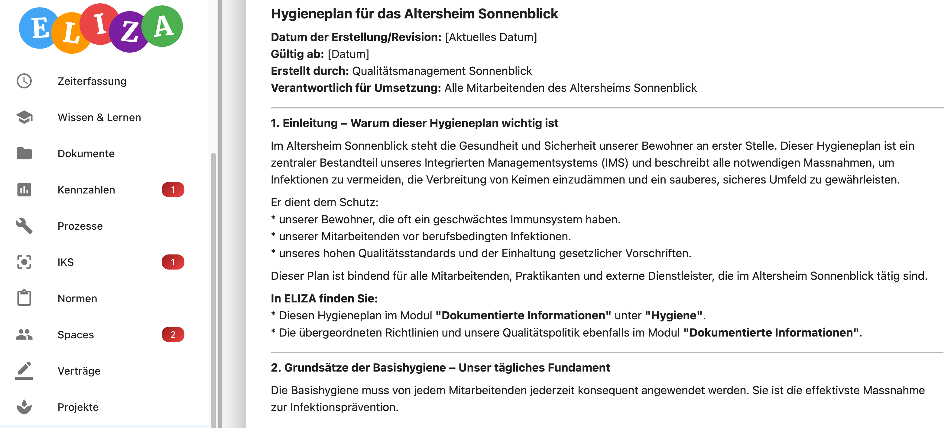 1. Hygienemanagement und -dokumentation